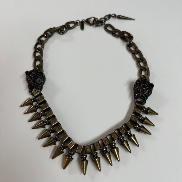 Natasha Spiked Leopard Head Choker Necklace Chunky Brass Tone Goth Punk Y2K - Picture 4 of 10